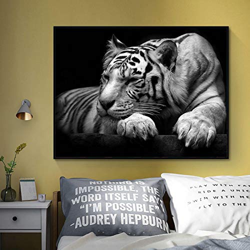 Art mural tigre noir et blanc pour réveiller un mur blanc - Toile seule 50x70cm