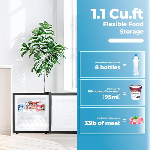 Image of Electactic 1.1 Cu.ft Upright Freezer, Small Mini Freezer with Adjustable Thermostat, Removable Shelves, Reversible Single Door, for Bedroom /Home /Dorms /Apartment, Silver