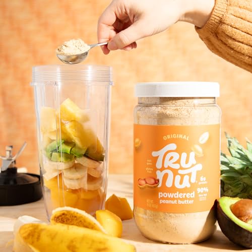 Tru-Nut Vegan Erdnussbutter Pulver, 454g - Ideal für Smoothies & Porridge - Proteinreich - 75% weniger Kalorien - Glutenfrei - Ohne Gentechnik - Erdnussbutter flavour pulver