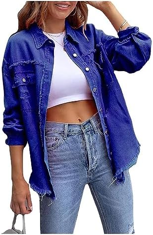 Colletto Largo Giacca Jeans Donna Slim Fit Vintage Denim