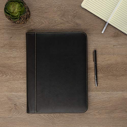 Samsill Contrast Stitch Faux-Leather Padfolio, Business Portfolio For Men And Women, Resume Document Organizer With 8.5 X 11 Inch Writing Pad, Black #TOP5