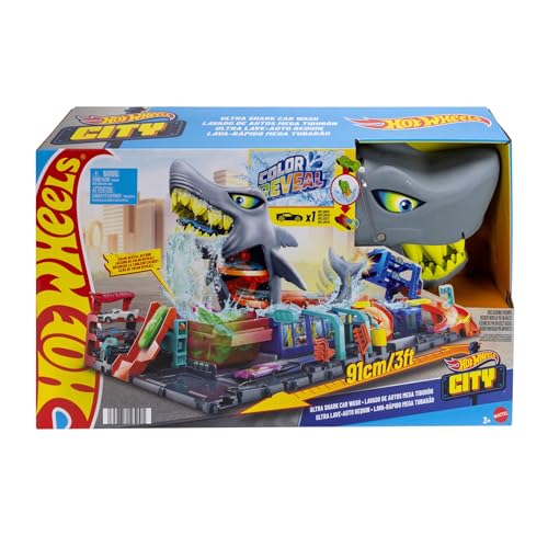 Hot Wheels City Track Set, Ultra Shark Car Wash with 1:64 Scale Color Reveal Toy Vehicle, Repeat Color-Change Feature, Storage by Hot Wheels - Image 7