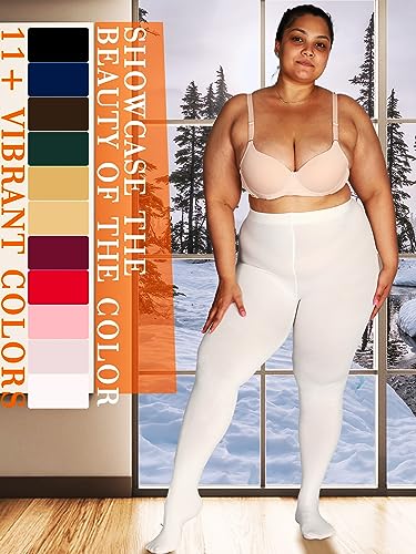 Image of HONENNA Queen Plus Size Fleece Lined Tights, 11+ Colors Thermal Warm Winter Tights for Women, Medias Termicas Mujer Invierno