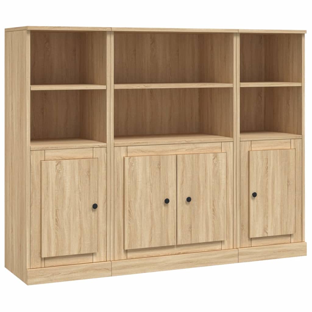 Juego de 3 tablas elevadas de roble Sonoma, 132 x 35,5 x 103,5 cm, material de madera, aparador moderno para salón, pasillo, dormitorio con soporte de pared