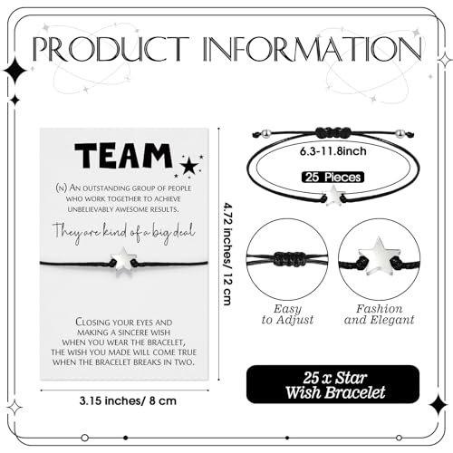 Sasylvia 25 Set Team Appreciation Gifts Lucky Bracelet Bulk for Employees Housekeeping Week Gift Wishing Star Bracelet with Cheer Cards organza Bag Gifts for Coworker Volunteer Club Team Building2