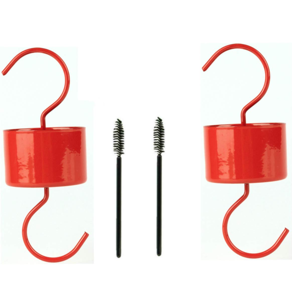 4 Pack Big Insect Ant Moat Guard for Hummingbird Feeders, Extra Large Metal Hummingbird Feeders Accessory Hooks 2 Pack with 2 Clean Brushes Black Measured 5.9 inches x 2.5 inches Red