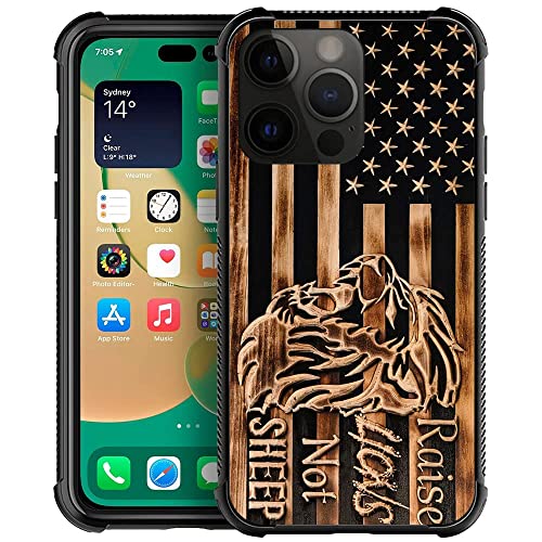 Tnxee Compatible With Case For Iphone 14 Pro, Raise Lion Not Sheep Wooden American Flag Pattern Design Iphone 14 Pro Cases For Men Women, Shockproof Anti-Scratch Case For Apple #TOP9
