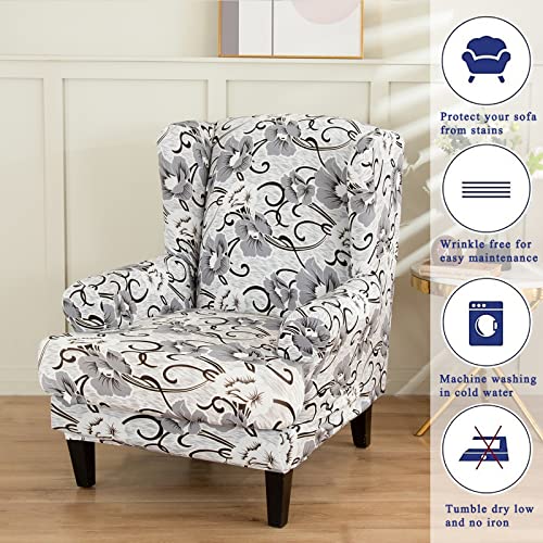 Niluoh Wingback Chair Cover 2-Piece Stretch Wing Chair Slipcover Floral Pattern Sofa Slipcover Armchair Covers Furniture Protector For Living Room, Soft Spandex Non-Slip Pet Friendly, Color07 #TOP1