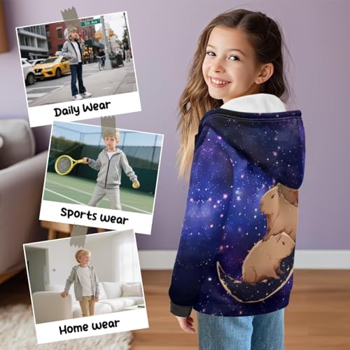 WELLFLYHOM Full Zipper Girls Graphic Hoodies 6-16 Fleece Lined Long Sleeve Sweatshirts Athletic Zip Up Kids Sweater Top3