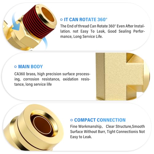 Image of TAILONZ PNEUMATIC 5PCS 3 /8 Inch Tube OD x 1 /4 Inch NPT Thread DOT Tee Out Pipe Air Fittings PT-3 /8-N2,Push to Connect Fittings Air Brake Pipe Fittings for Cars、Trucks、Air Brake Systems、Etc.