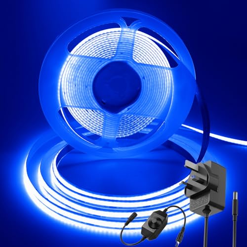 ShineBurky Blue COB LED Strip Lights, 5M Super Bright Cuttable Tape Lights with Plug