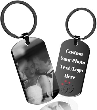 Custom Keychain, Personalized Double-Sided Photo Logo Text Keychain | Stainless Steel Engraving Keychain, DIY Compact Portable Size Gift for Adults, Family, Anniversary