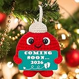 Coming Soon 2026 Pregnancy Announcement Christmas Tree Ornament - Handmade Crochet Decoration for Grandparents, Grandma, Grandpa, Pregnant Mom Dad, Baby Shower or Gender Reveal Gift, New Baby Keepsake