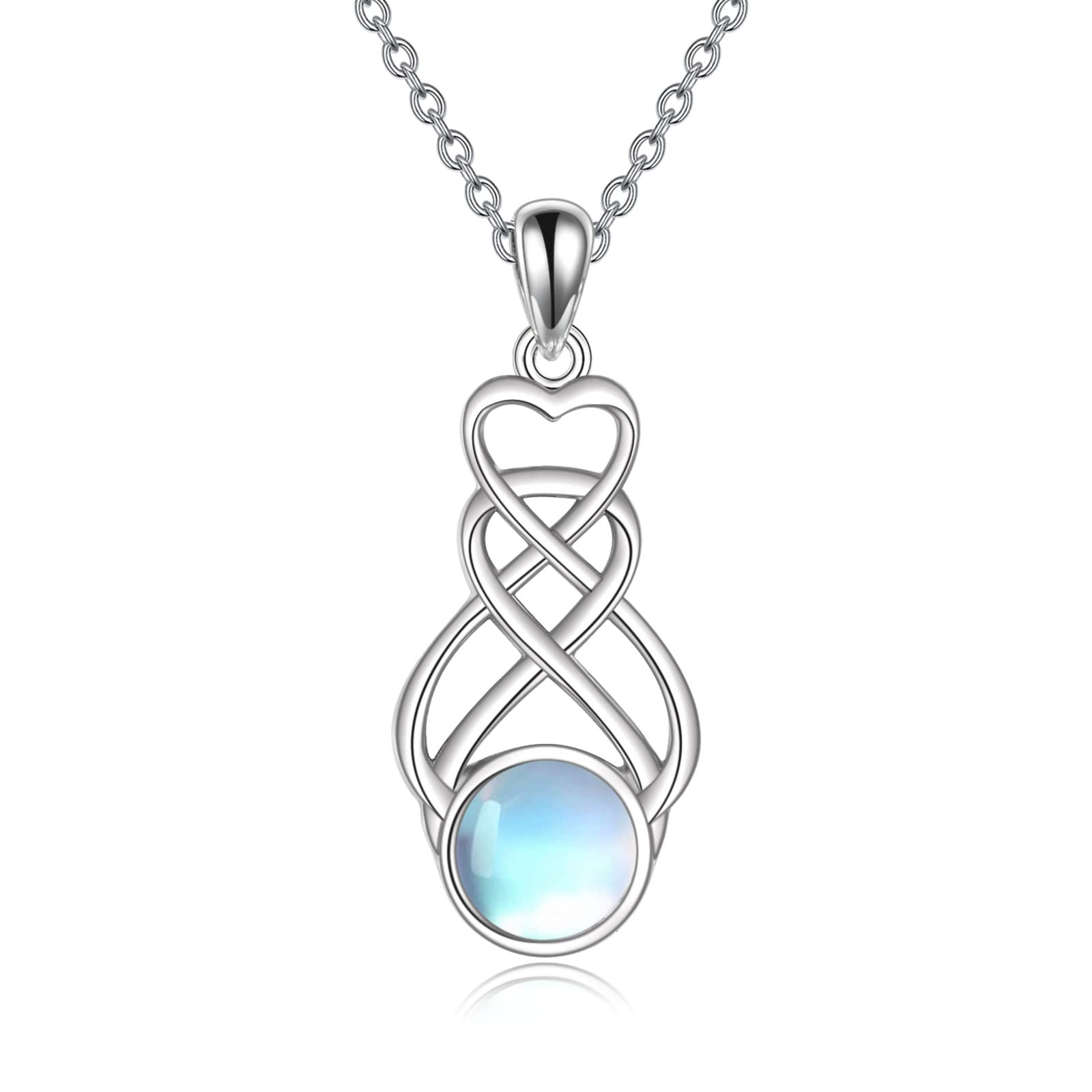 TIGER RIDER 925 Sterling Silver Moonstone Necklaces Moon Phase Choker/Claddagh/Celtic Knot Pendant Necklace Moonstone Jewelry for Her