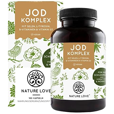 Jod Komplex mit Selen für die Schilddrüse - 180 Kapseln mit 150µg natürlichem Jod aus Braunalgen (Kelp) und 100µg Selen - 6 Monate Reichweite - hochdosiert, vegan und laborgeprüft Cover