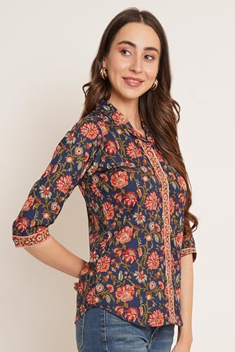 Image of COTLAND Fashions Jaipuri Cotton Floral Printed Shaded Shirt for Women (Top Style)