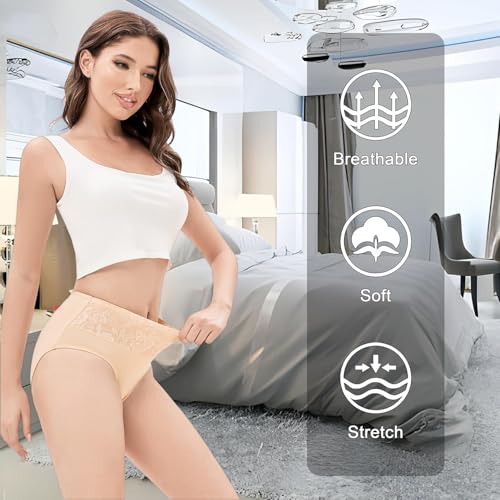Women's Cotton Underwear High Waist Women's Briefs Tummy Control Panties Jacquard Ladies Panty Multipack3