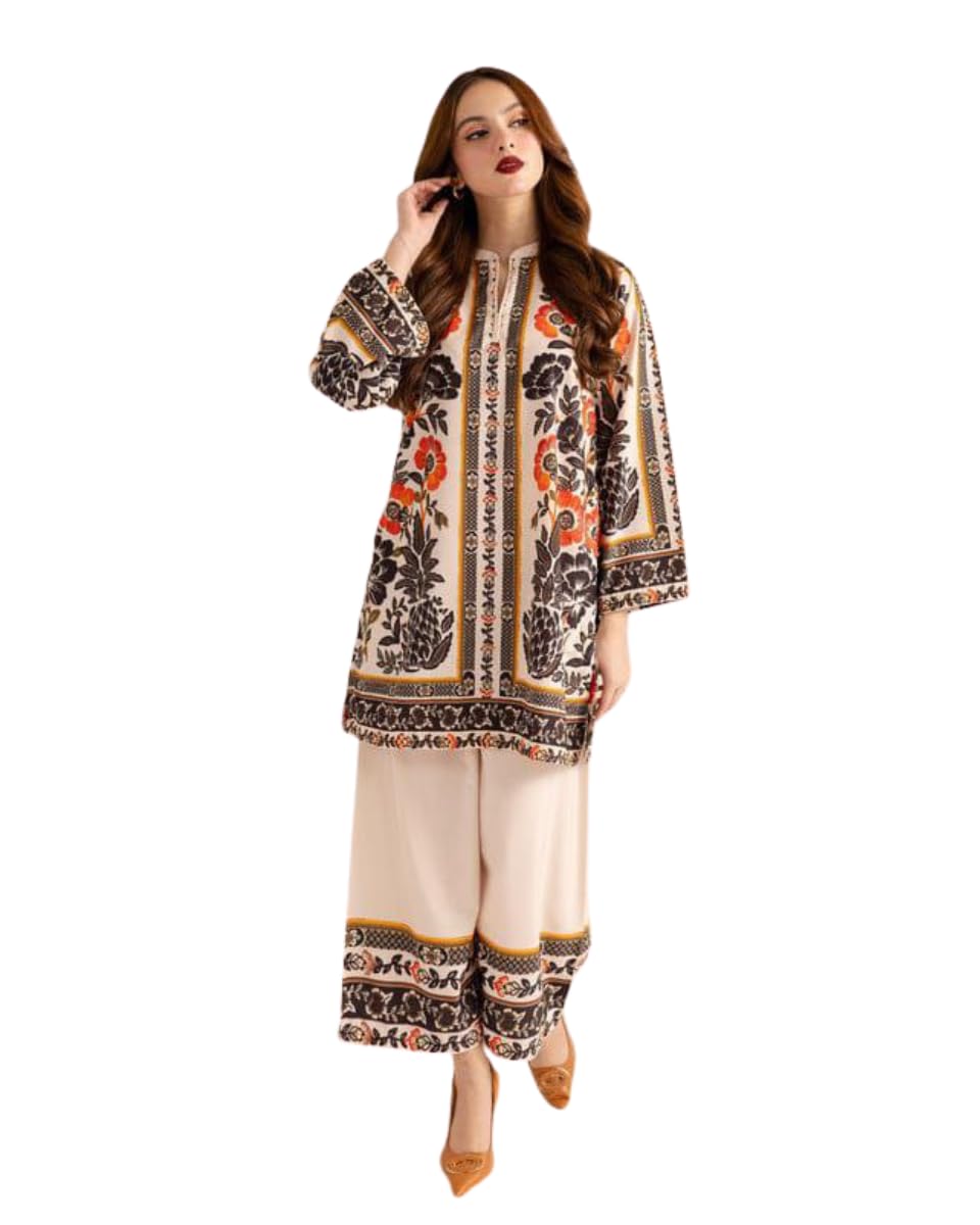 Coord Set for Women Cotton Poly Rayon - Turkish Co Ord Set for Women Stylish Mandarin Neck Floral Print Western Co Order Sets for Womens, Wear as Office Coat, Travel Cord, Cot-image-45