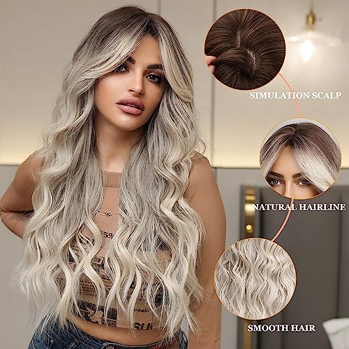 Esmee Long Wavy Ombre Mixed Blonde Wigs for Women Natuaral Synthetic Hair Heat Resistant Wig for Daily Party Cosplay Use - Image 3