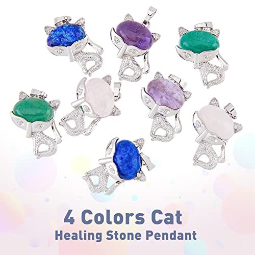 DICOSMETIC 8Pcs 4 Colors Cat Shape Crystal Pendant Cute Animals Stone Charms Natural Gemstone Pendants Rose Quartz kitty Pendants Green Aventurine Pendants for Jewelry Making Craft - Image 3