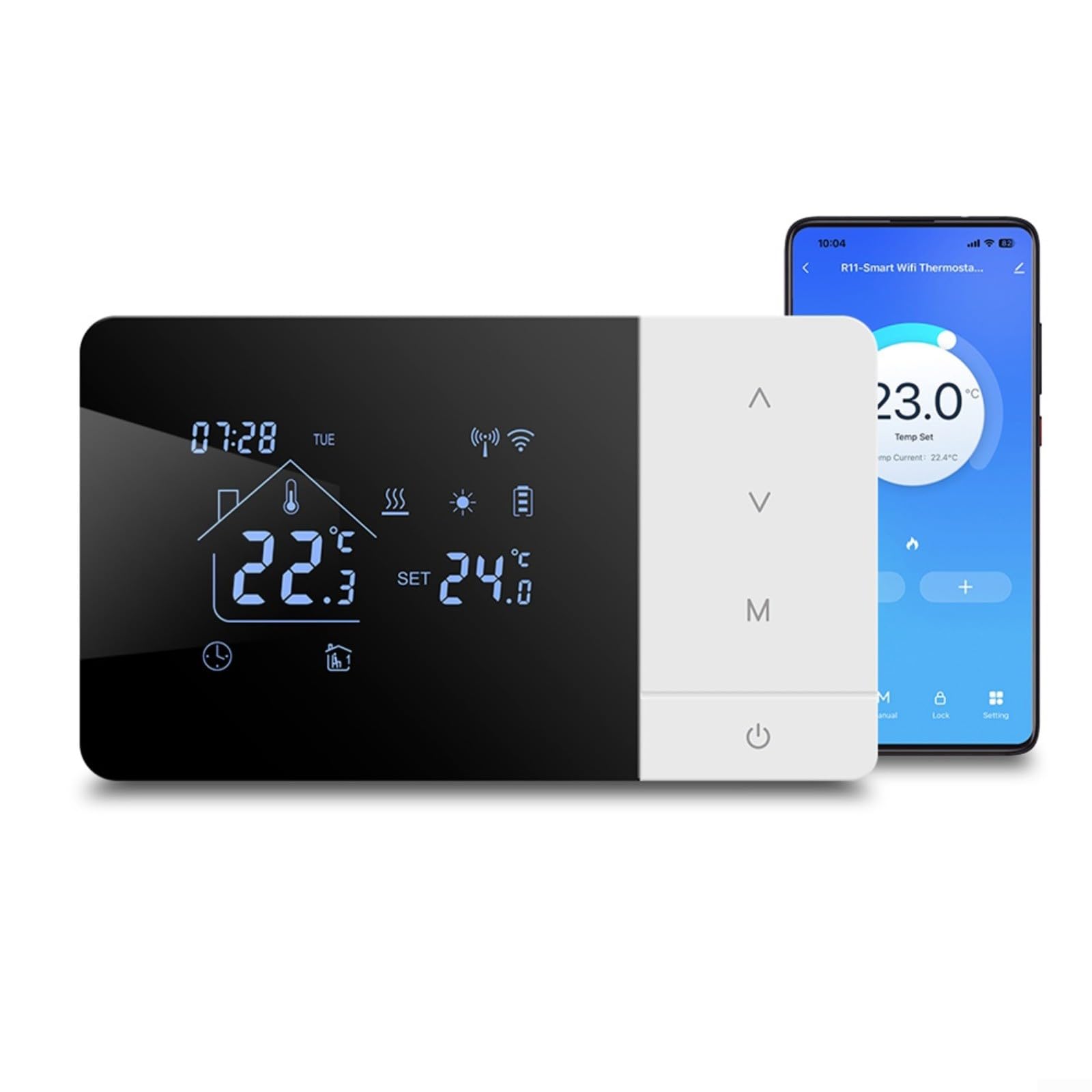 VRTYVEYBB Smart WiFi Thermostat for Gas Boilers, for Tuya App Control, Works with for Alexa & Google Home, Battery/USB Powered, Heating & Cooling Mode, Easy Installation