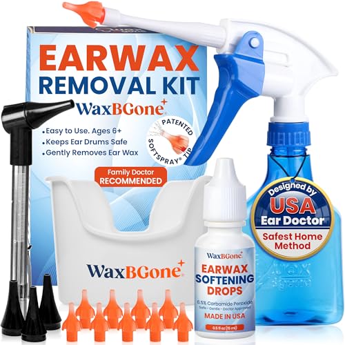 WaxBGone Ear Wax Removal Kit with SoftSpray Irrigation Tips, 4X High Output Sprayer & Ear Basin - Safe, Fast, Gentle Ear Cleaning Kit for Adults & Kids at Home - Premium Kit with Otoscope + Ear Drops