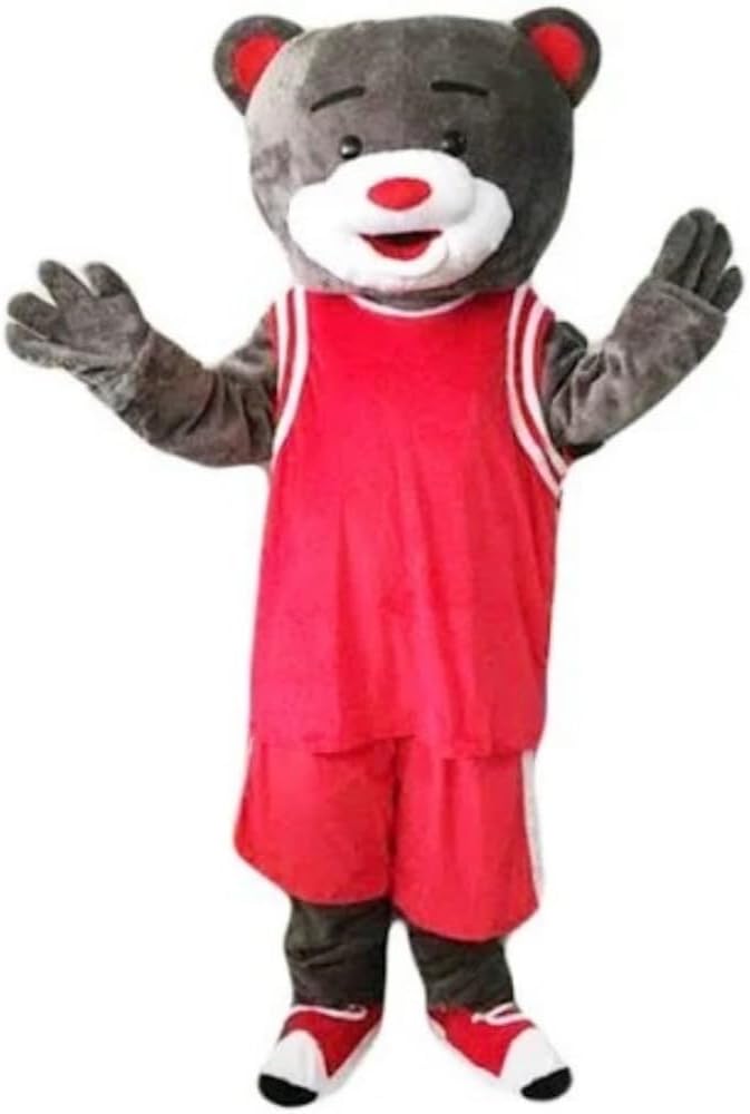 Cute Bear in Red Suit Mascot Costume Adult Size for Men & Women with Built-in Fan Inside the Head