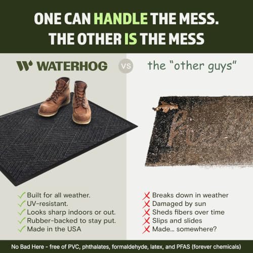 Image of WaterHog Max Diamonds Front Door Mat Indoor Outdoor Entrance, All-Weather Heavy Duty Commercial Doormat, Non-Slip Rubber Backing, Dirt & Moisture Trapper, Low Profile, Made in USA, 24 inchx35 inch Black Smoke