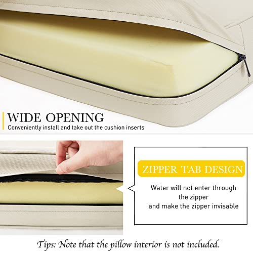 Nicetown 2 Pack Outdoor Cushion Covers For Patio Furniture With Zipper, Waterproof Outdoor Cushion Slipcovers Fade Resistant With 4 Click-On Straps, Beige, 24 X 24 X 4 Inch, Covers Only #TOP4