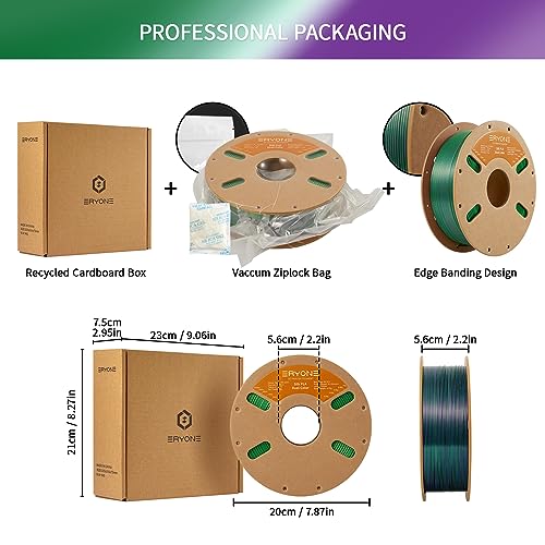 Image of ERYONE Silk Dual Color PLA Filament 3D Printer 1.75mm + /- 0.03mm, Bicolor Filament Two Tone PLA 1KG(2.2lbs) Cardboard Spool, Purple Green