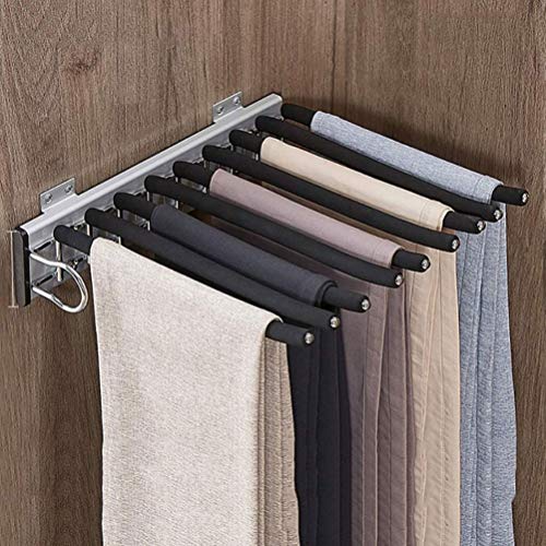 JCJ Pantalonero Extraible Lateral De 9 Brazos,Perchero Extraíble para Ahorrar Espacio Y Almacenamiento para Ropa/Toalla/Bufanda/Corbata, Beige Y Negro De 18.1 × 12.7 Pulgadas