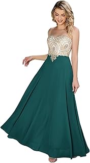 MisShow Women's Lace Applique Prom Dresses with Diamond Sheer Neck Long Chiffon Formal Evening Gowns