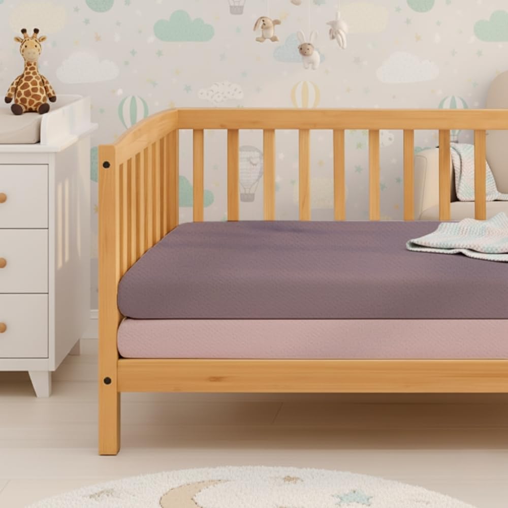 MHG Living Baby Cot Fitted Sheet Pack of 2 – 120x60cm – 100% Jersey Cotton – Soft, Breathable – 2 Colour Crib Mattress Covers with All-Round Elastic for Boys & Girls - Light Pink/Purple