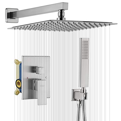 IRIBER Brushed Nickle Shower System 12 Inch High Pressure Rainfall Shower Head Brass