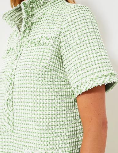 COZYPOIN Womens Tweed Mini Dress Elegant Front Half Zipper Short Sleeve Casual Work Straight Tube Dress with Pockets2