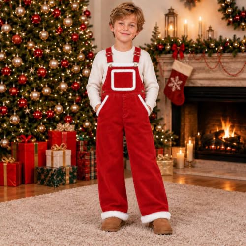 Kids Christmas Fleece Overall Faux Fur Trim Santa Style Oversized Bib Pants - image 2