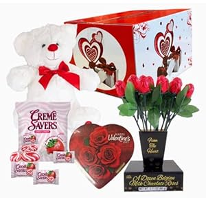 Valentinegiftbasketset10teddybearplushwhiteorreddozenbelgianmilkchocolaterosesbouquetcremesaversstrawberryandcremehardcandyelmerchocolateroseflowersheartshaped Urban Country Home Decor Valentine gift basket set 10 teddy bear plush white or red dozen belgian milk chocolate roses bouquet creme savers strawberry and creme hard candy elmer chocolate rose flowers heart shaped urban country home decor