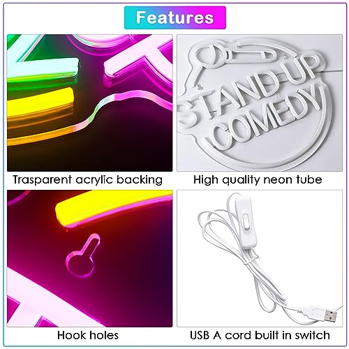 Image of Stand Up Comedy Neon Sign Led Colorful Neon Light for Wall Decor Usb Talk Show Light Up Signs for Live Funny Stand Up Show Beer Bar Man Cave Decorations