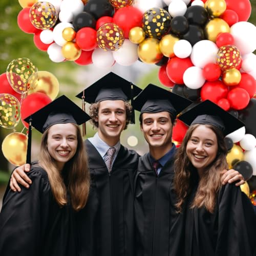 Image of Red White Gold Black Balloon Garland Arch - Red Black Balloons White Metallic Gold Balloons for Birthday Wedding Anniversary Graduation Retirement Valentines Day Party Decorations
