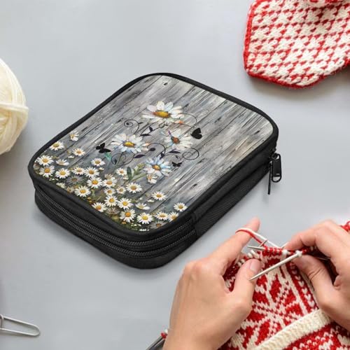 Image of Crochet Hook Case Dasiy Crochet Hook Holder Portable Crochet Hook Storage Bag with Web Pockets Suitable for Crochet Needles /Knitting Accessories