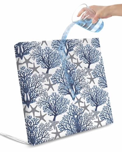 Navy Blue Coral Coastal Outdoor Cushion Chair Cover Set of 2 - Waterproof Couch Seat Covers, Summer Beach Starfish Nautical Patio Furniture Protector Cushions Slipcovers for Sofa/RV, 22