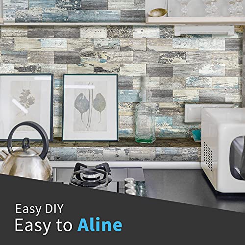 Image of Art3d PVC Peel and Stick Backsplash Wall Tile, 10-Pack, Spruce Grey Rustic