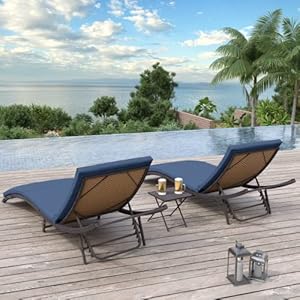 ALAULM Pool Lounge Chairs Outdoor Adjustable Chaise Lounge Chairs w/Sponge Cushion,2 Foldable & Portable Chairs and 1 Table for Poolside Patio Courtyard Seaside,Dark Blue ALAULM Pool Lounge Chairs Outdoor Adjustable Chaise Lounge Chairs wSponge Cushion2 Foldable Portable Chairs and 1 Table for Poolside Patio Courtyard SeasideDark Blue