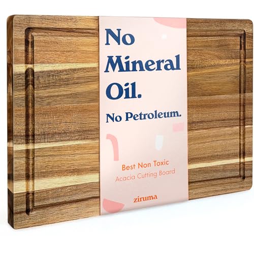 Non Toxic Wood Cutting Board - Conditioned with Natural Beeswax Flaxseed & Lemon Oil - Free of Mineral Oil - Made of FSC Certified Acacia Wood - 16' x 11' Thick Cutting Board by Ziruma