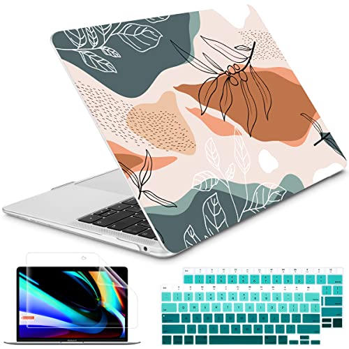 Tuiklol for MacBook Air 13 Inch 2021 2020 2019 2018 Release M1 A2337/A1932/A2179 with Retina Display Touch ID, Plastic Hard Shell Case and Keyboard Cover for Newest MacBook Air 13 - Artistic Leaf