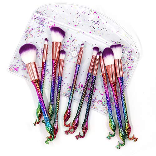 [10Pack] Makeup Brushes Set Cosmetics Tools Kit Peacock Style - Premium Professional Beauty Face Eye Shadow Concealer Blending Brush - Gradient Fantasy Handles For Gift (Multi)