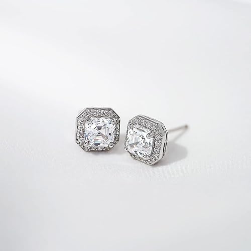 Miniatura 3 de Aretes corte Asscher con cristales en forma de corazón Swarovski Zirconia enchapados en oro o plata 1cttw