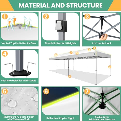 Image of COBIZI 10x30 Pop Up Canopy Tent, Wedding Party Tent with 8 Sidewall One Push Setup Glow, 3 Adjustable Height Air Vent Waterproof UPF50+, Wheeled Bag, Sandbag, Stake, Rope for Commercial, Outdoor