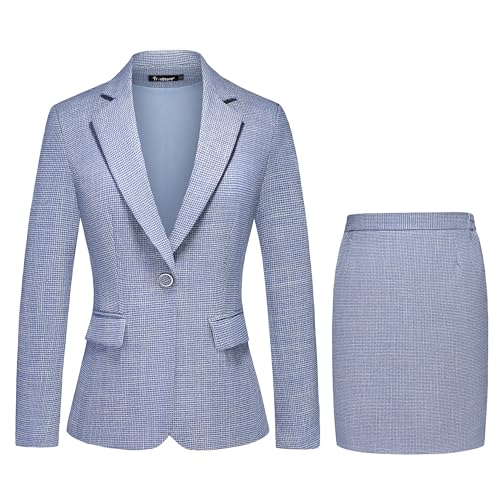 Women's Business Skirt Suit 2 Piece Set Plaid Houndstooth Blazer Pencil Skirt for Women