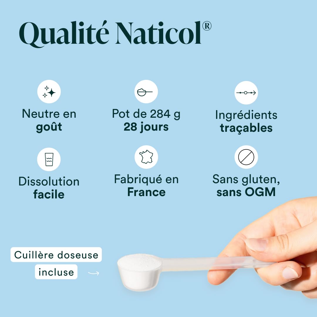 NOVOMA Collagene Marin Poudre Type 1 & 3, Peau & Articulations, 10g par Portion, Cure de 28 jours, Collagène Breveté Naticol Avec Vitamine C, Pot de 284g Sans arôme, Made in France